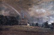 John Constable Landscape study,cottage and rainbow oil painting reproduction